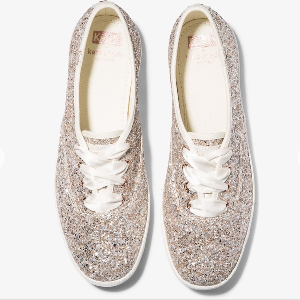 Never worn! Kate Spade Rose Gold Glitter Keds